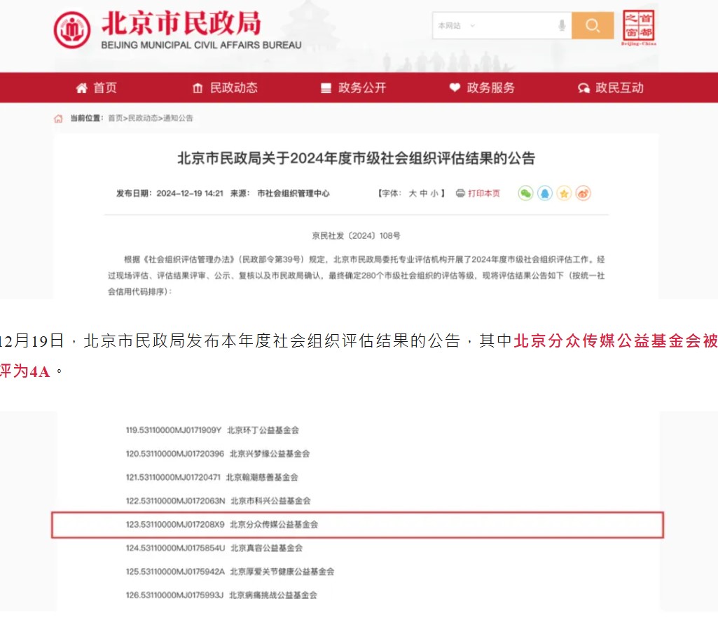 張永漢於內地牽頭成立的慈善機構北京分眾傳媒公益基金會，早前獲北京市民政局的評估中，獲評為4A評級。