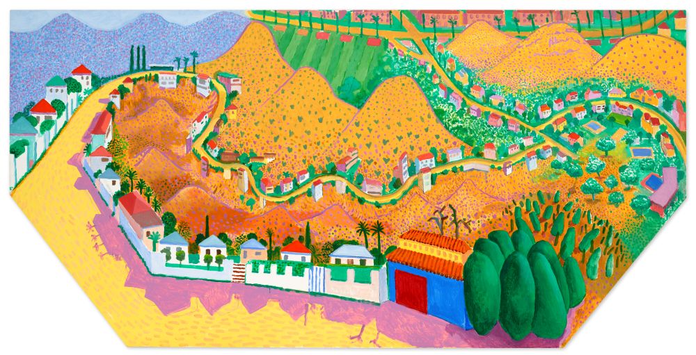 大衛·霍克尼（1937-2026）  《尼科爾斯峽谷三》 壓克力 畫布（六角形）